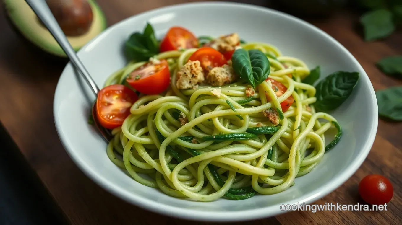 Zesty Uncooked Vegan Zucchini Noodles with Avocado Pesto
