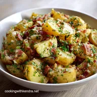 German Potato Salad Authentic Warm Recipe with Bacon Vinaigrette