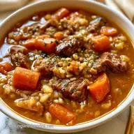 Dutch Oven Beef Barley Soup in 75 Minutes
