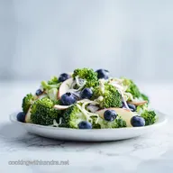 No Mayo Broccoli Salad with Blueberries and Apple in 15 Minutes