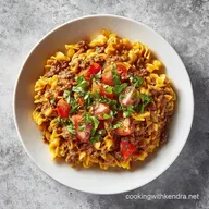 Easy Slow Cooker Taco Pasta with Ground Beef for 6 Servings