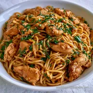 Wheat Noodle Chicken Stir Fry: Tender and Glossy