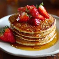 Whole Wheat Pancakes with Honey Sweetened Strawber: Ultra Fluffy!
