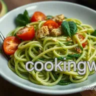 Easy Zesty Uncooked Vegan Zucchini Noodles with Avocado Pesto