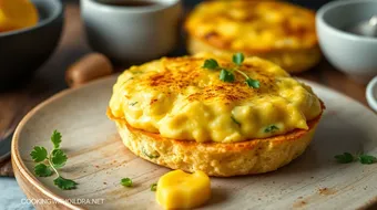 Scrambled Eggs on Toasted English Muffins