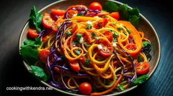 Zesty Raw Vegan Cuisine: My Vibrant Rainbow Noodle Salad Recipe recipe card