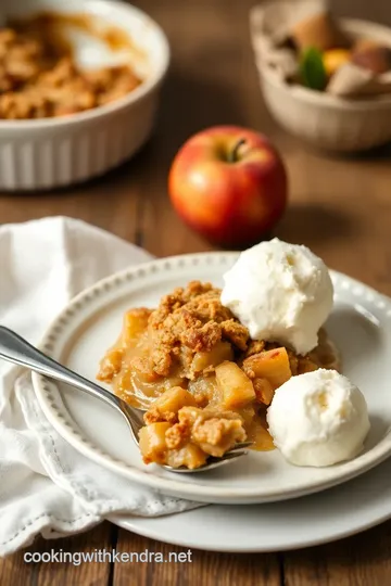 Delicious Baked Apple Crisp with Ice Cream presentation