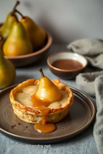 Pear Clafouti with Warm Butterscotch Sauce presentation