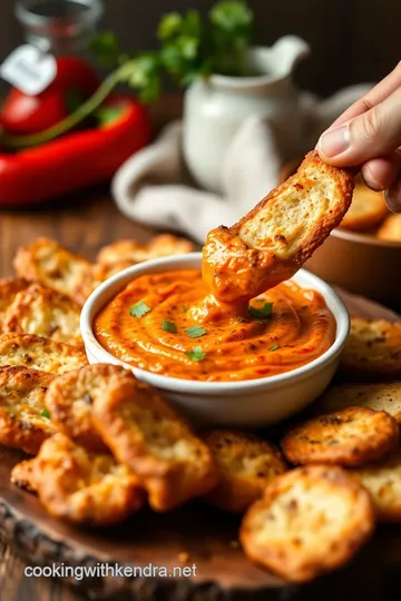 Roasted Red Pepper Dip with Pesto Dippers presentation