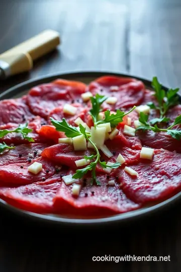 Classic Beef Carpaccio with Arugula and Parmesan presentation