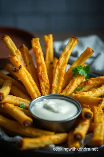 Crispy Yucca Fries with a Zesty Lime Dipping Sauce presentation
