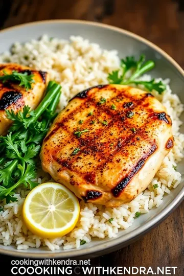 Grilled Chicken with Rice and Cooked Asparagus presentation