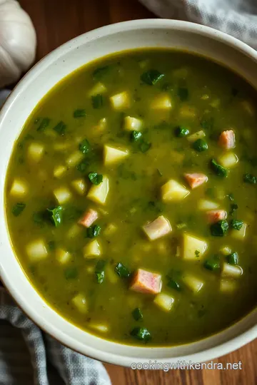 Hearty Southern-Style Turnip Green Soup with Ham and Garlic presentation