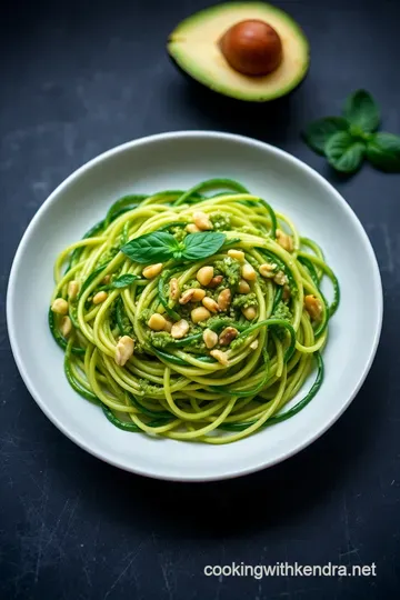 Raw Vegan Zucchini Noodles with Avocado Basil Pesto presentation