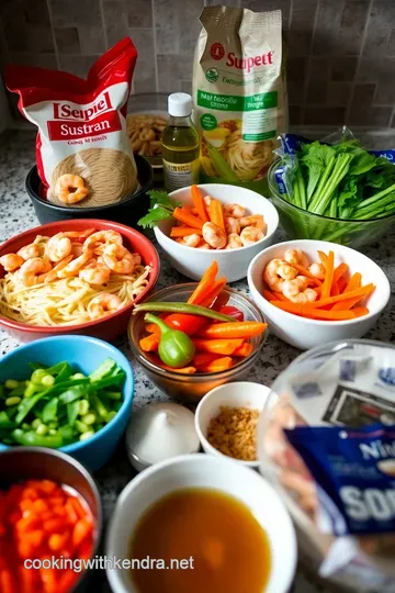 Spicy Shrimp Mei Fun Noodles with Vegetables ingredients