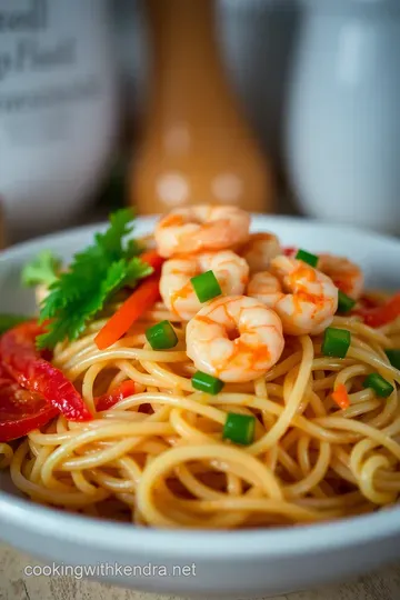 Spicy Shrimp Mei Fun Noodles with Vegetables presentation