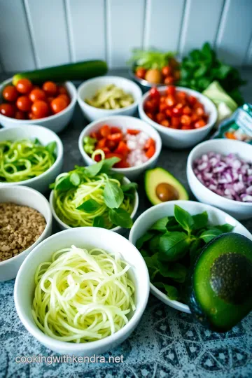 Zesty Uncooked Vegan Zucchini Noodles with Avocado Pesto ingredients