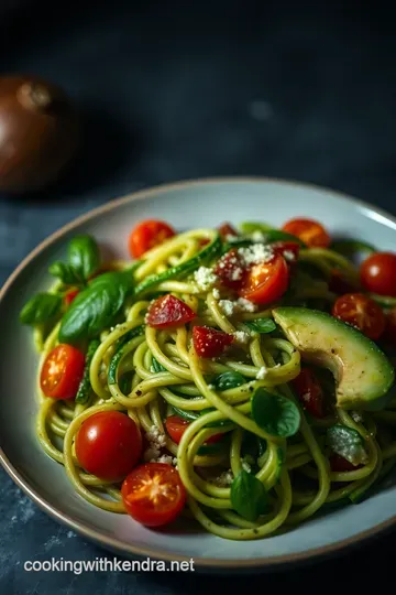 Zesty Uncooked Vegan Zucchini Noodles with Avocado Pesto presentation