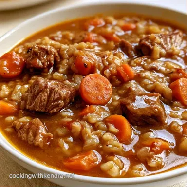 30 Minute Beef Barley Soup for 6 Recipe Card