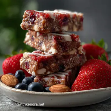 Gluten Free Berry Almond Protein Bars: No Bake & Fudgy Recipe Card
