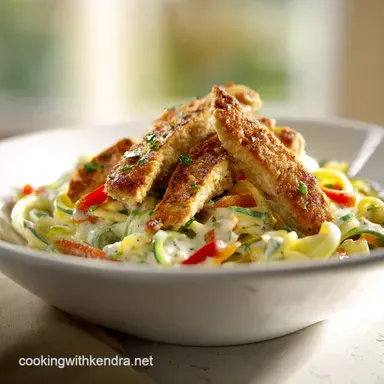 Chicken Alfredo Zucchini Noodles for 4 Servings: Creamy Recipe Card