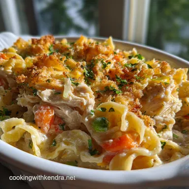Chicken Noodle Casserole: Velvety Cream Sauce, Crisp Cracker Crust Recipe Card
