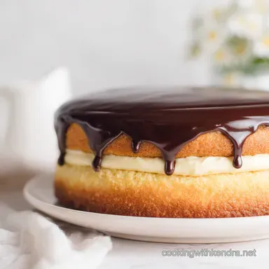 Boston Cream Cake: Fluffy Sponge Velvety Pastry Cream Recipe Card