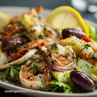 Seafood Salad: Zesty Mediterranean Recipe with Lemon-Herb Vinaigrette Recipe Card