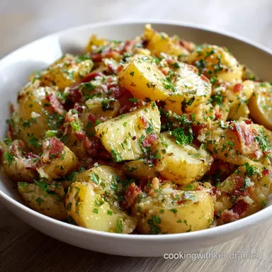 German Potato Salad Authentic Warm Recipe with Bacon Vinaigrette