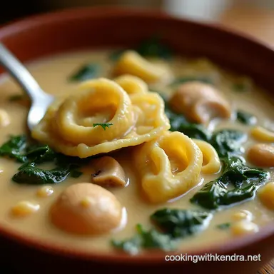 The Ultimate Creamy Chicken Spinach and Mushroom Tortellini Soup Recipe Card