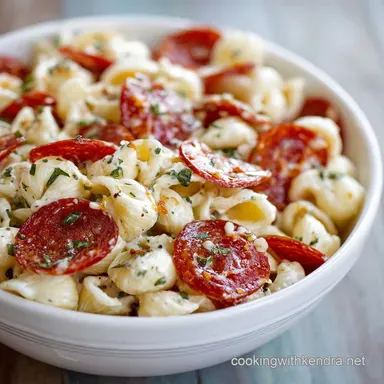 Pepperoni Pizza Pasta Salad Our Easy Cold Recipe for Picnics Recipe Card