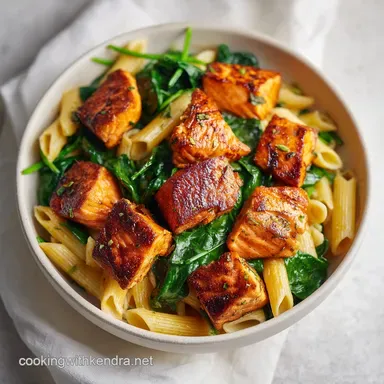 Salmon Spinach Pasta for 4 Servings Recipe Card
