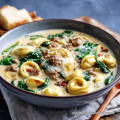 Tortellini Soup: Easy Creamy Italian Sausage and Spinach Recipe Recipe Card