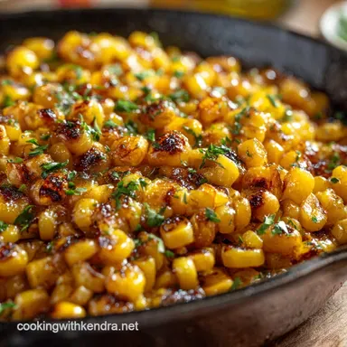 Honey Butter Skillet Corn: Caramelized Sweet Savory Side Dish Recipe Card