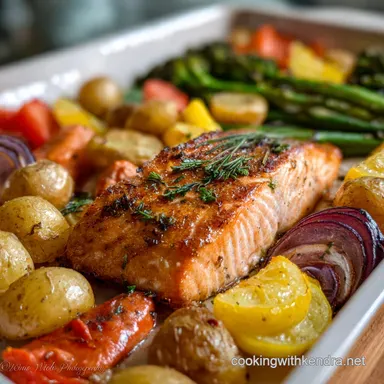 Maple Baked Salmon With Potatoes Veggies: One-Pan Crispy Recipe Card