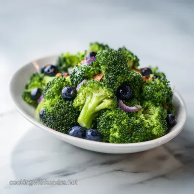 No Mayo Broccoli Salad with Blueberries and Apple in 15 Minutes Recipe Card