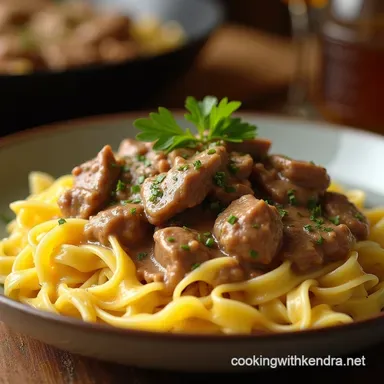 Easy One Pan Beef Stroganoff Recipe Weeknight Comfort Dinner Recipe Card