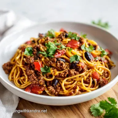Taco Spaghetti in 30 Minutes: A Creamy One-Pot Beef Dinner Recipe Card