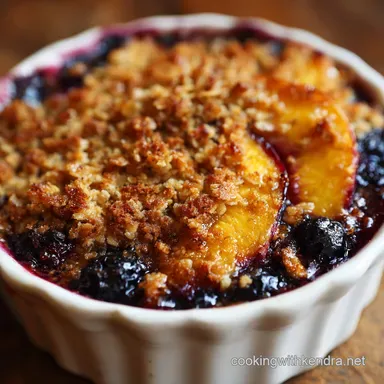 Peach Blueberry Crumble Golden Oat Streusel Easy Summer Dessert Recipe Card