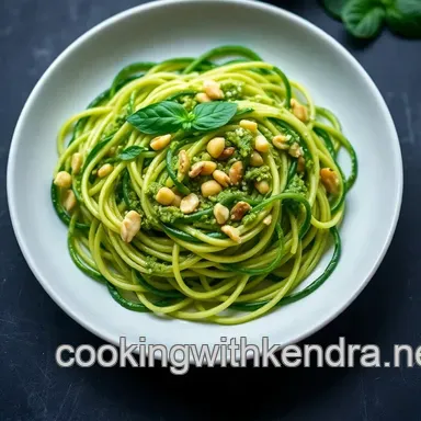 Fresh & Easy Raw Vegan Zucchini Noodles with Avocado Basil Pesto Recipe Card