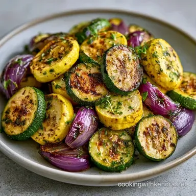 Baked Roasted Squash Zucchini and Onions Recipe Card