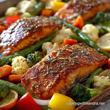 Sheet Pan Honey Mustard Salmon with Veggies Ready in 30 Minutes Recipe Card