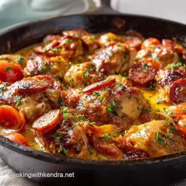 Cast Iron Skillet Recipes: Spanish Chicken Chorizo Bake Recipe Card