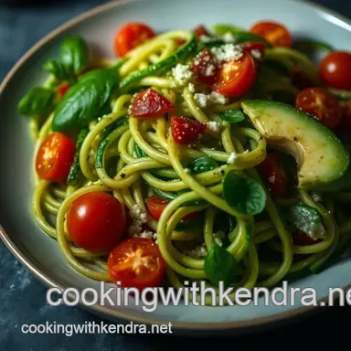 Easy Zesty Uncooked Vegan Zucchini Noodles with Avocado Pesto Recipe Card