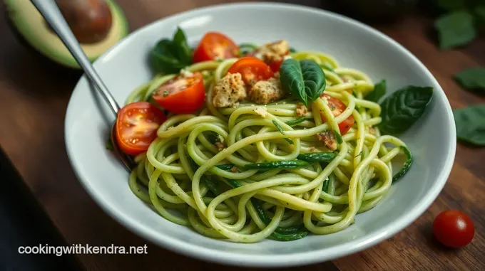 Zesty Uncooked Vegan Zucchini Noodles with Avocado Pesto