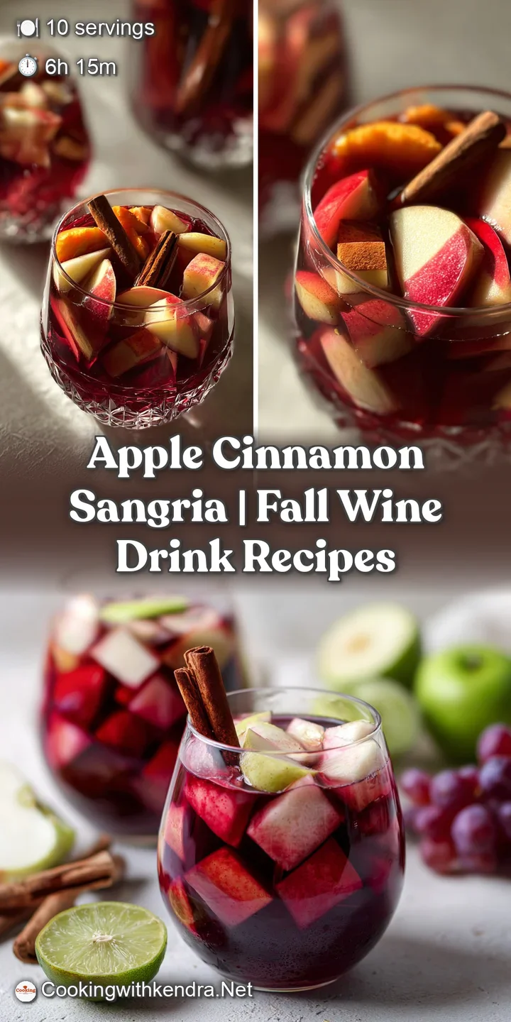 Close-up of apple cinnamon sangria; glistening red wine swirls with fruit slices, creating a refreshing, inviting drink ex...