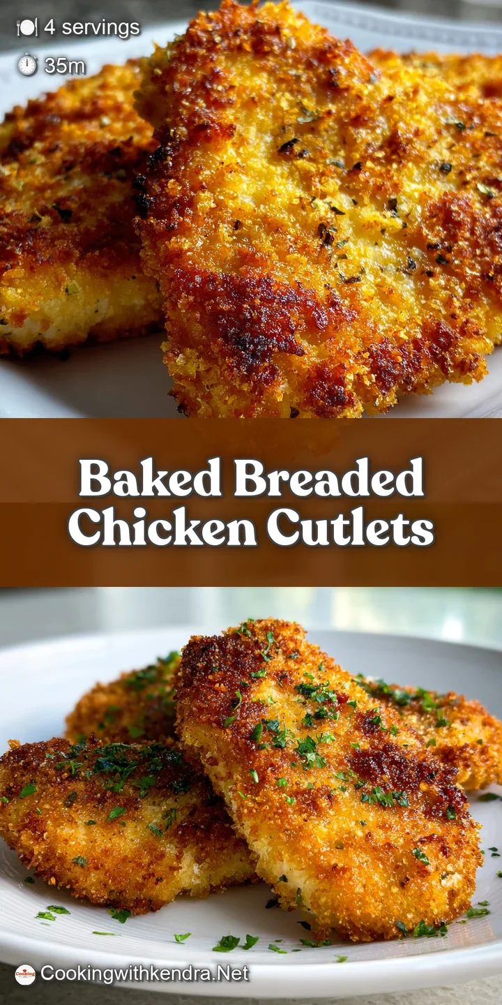 Close-up shows the flaky, golden crust of a baked chicken cutlet, glistening with oil and hinting at juicy tenderness.