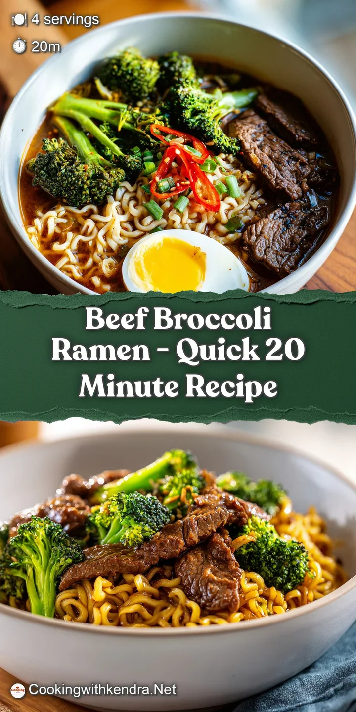 Close-up of glistening ramen noodles, tender beef slices, and bright green broccoli, all coated in a flavorful dark sauce.
