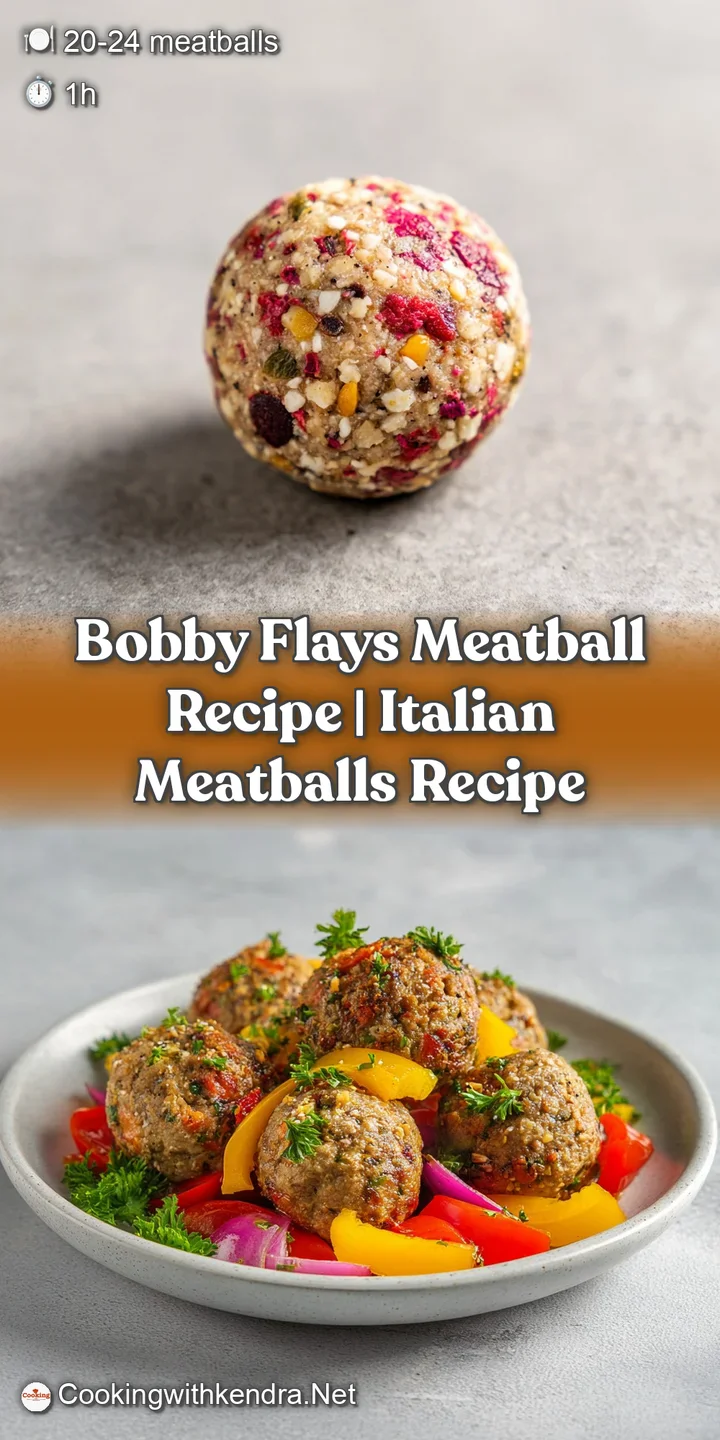 Close-up of a plump meatball, browned and glistening, with visible herbs and spices, bathed in a deep red, homemade-style ...