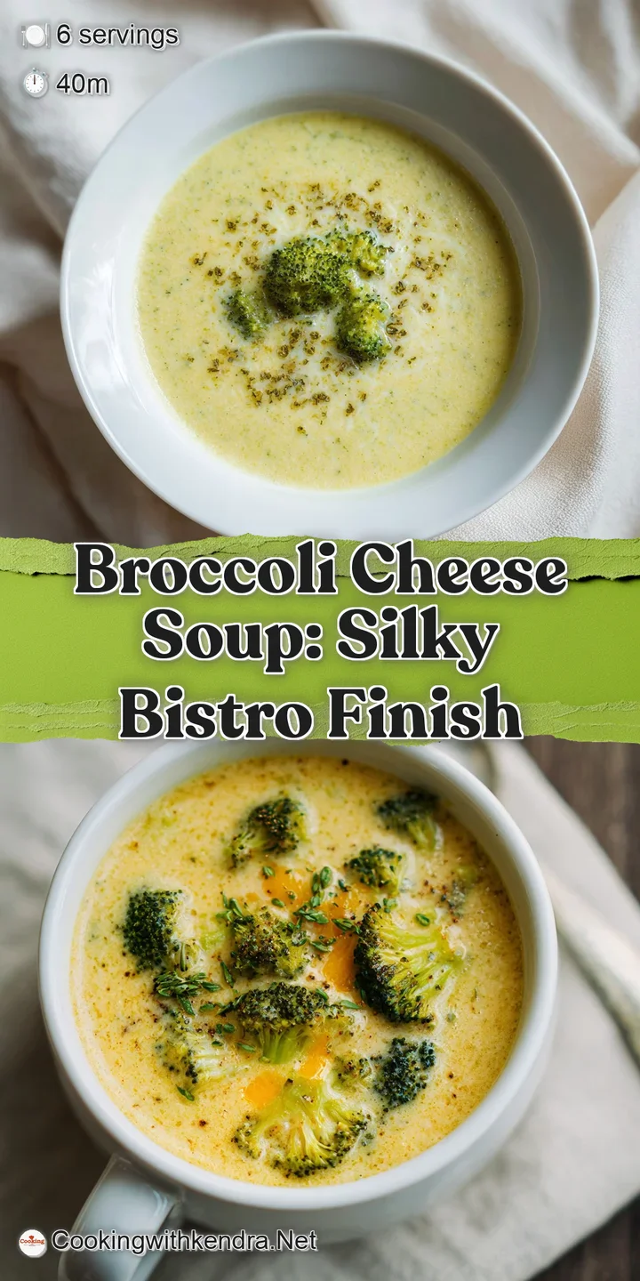 Close-up reveals the rich, velvety texture of broccoli cheese soup, speckled with melted cheddar and bits of tender broccoli.